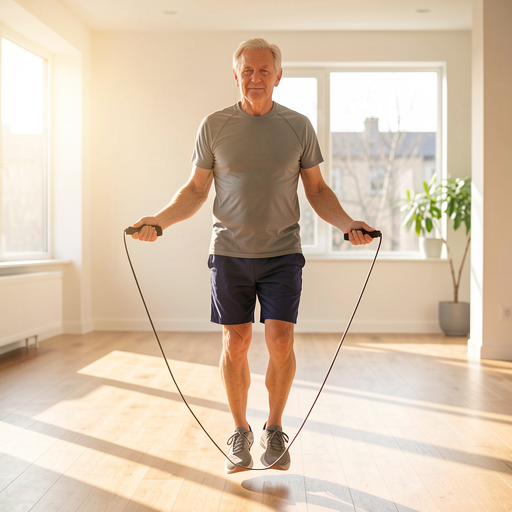man jumping rope indoors